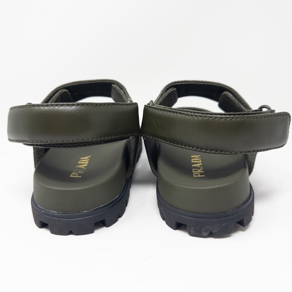 Prada Nappa Quilted Slingback Sandals 37.5 EU 7.5 US Militiare Green Calzature - Picture 5 of 6